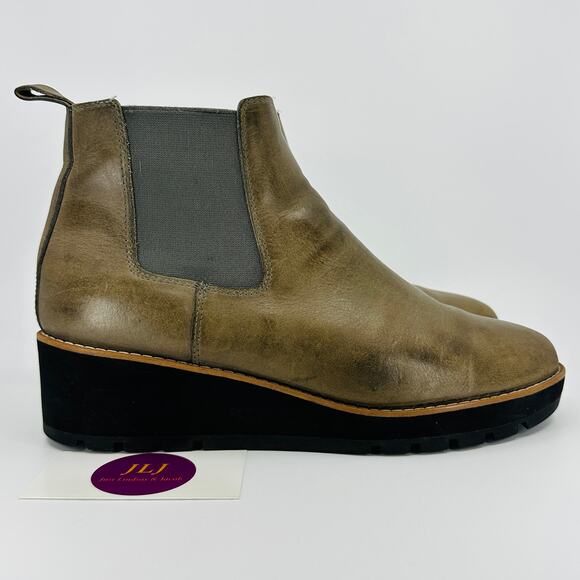 Eileen Fisher Women's Leather Chelsea Wedge Shearling Ankle Booties Size 9.5 - Picture 1 of 13
